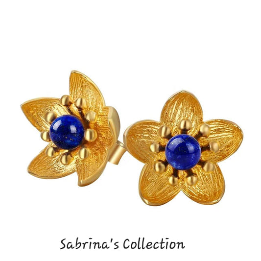 Sabrina`s Collection | 925 Silver Sterling Natural Lapis  Flower Stud  Earrings
