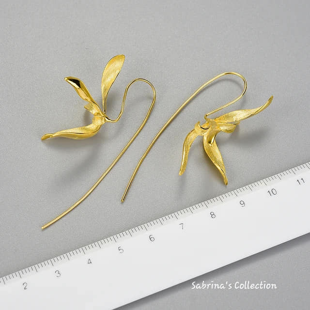 Sabrina`s Collection | 925 Silver Sterling Orchid Drop Earrings