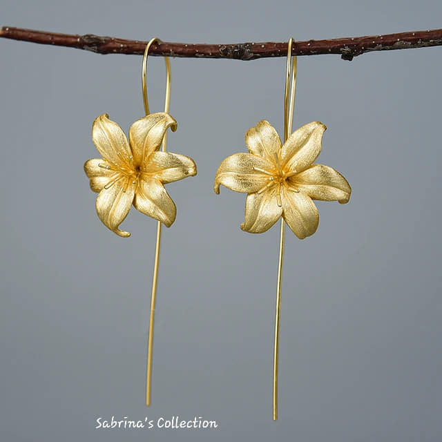 Sabrina`S Collection | 925 Silver Sterling Gold Lily Flower Earrings