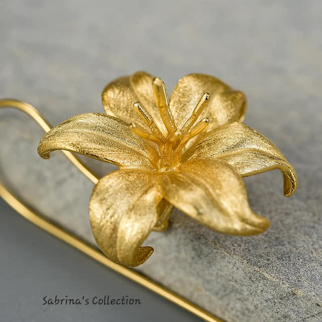 Sabrina`S Collection | 925 Silver Sterling Gold Lily Flower Earrings