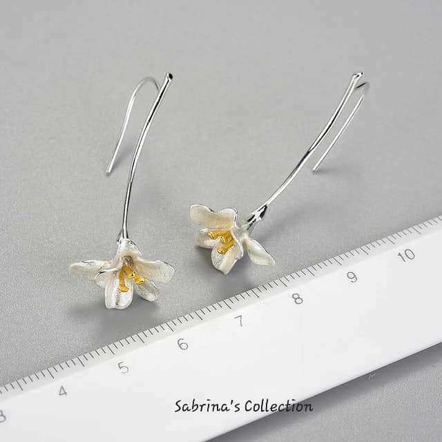 Sabrina`S Collection | 925 Silver Sterling  Fressia Flower Drop Earrings