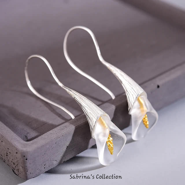 Sabrina`s Collection | 925 Silver Sterling Lily Crystal Flower Drop  Earrings