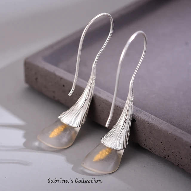 Sabrina`s Collection | 925 Silver Sterling Lily Crystal Flower Drop  Earrings