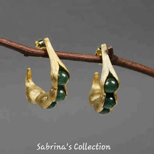 Sabrina`s Collection | 925 Silver Sterling Pea Pods Dangle Earrings