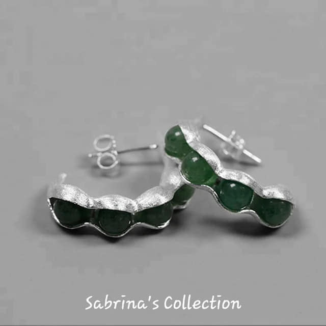 Sabrina`s Collection | 925 Silver Sterling Pea Pods  Dangle Earrings