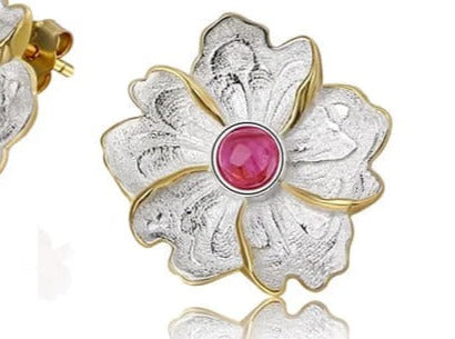 Sabrina`s Collection | 925 Silver Sterling Flower Stud  Earrings