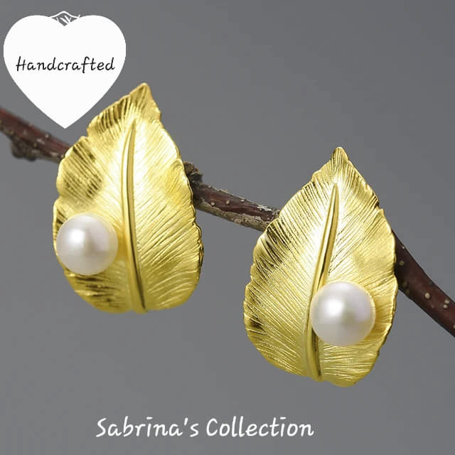 Sabrina`s Collection | 925 Silver Sterling Leaf Stud   Earrings