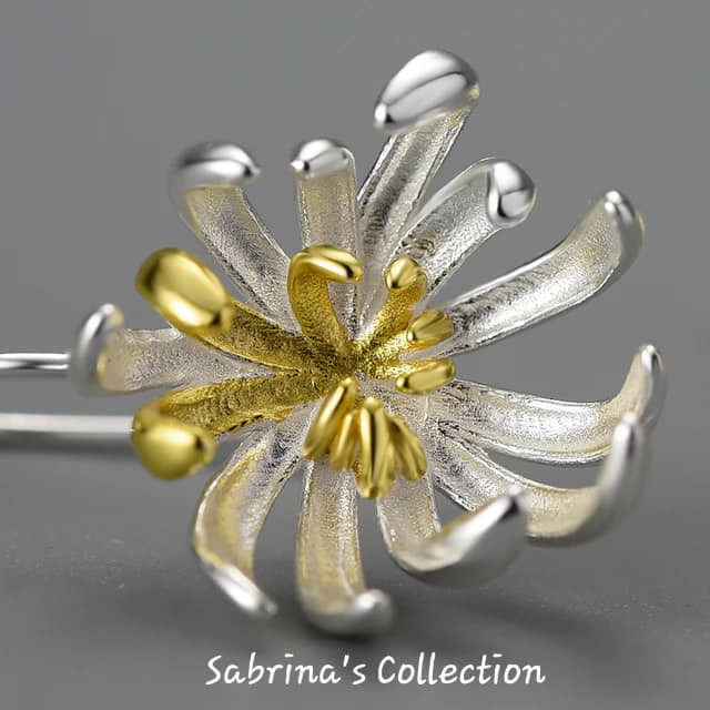 Sabrina`s Collection | 925 Silver Sterling  Flower Dangle  Earrings