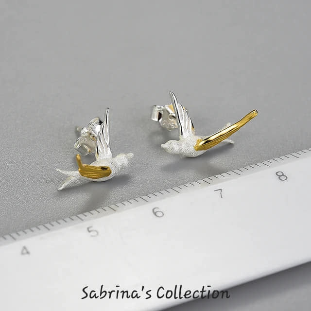 Sabrina`s Collection |  925 Sterling Silver Flying Bird  Earrings