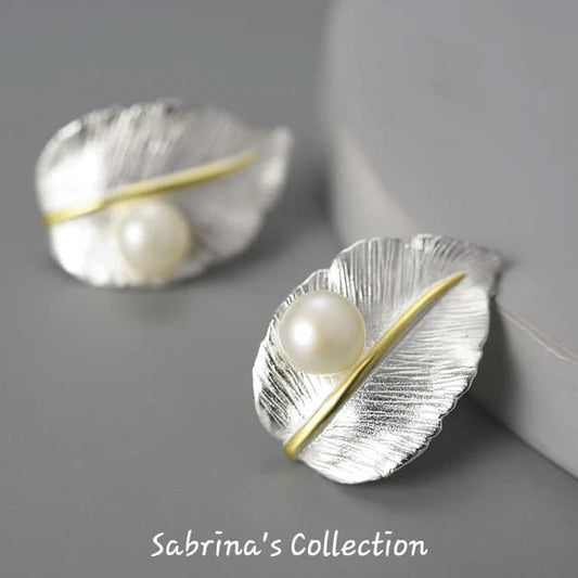 Sabrina`s Collection | 925 Silver Sterling Leaf Stud  Earrings