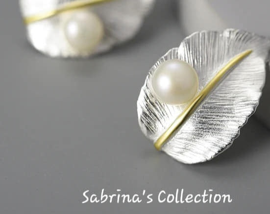 Sabrina`s Collection | 925 Silver Sterling Leaf Stud  Earrings