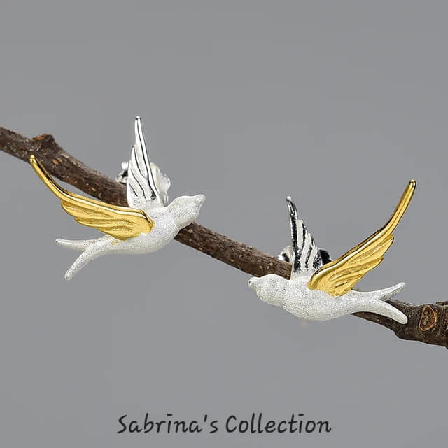 Sabrina`s Collection |  925 Sterling Silver Flying Bird  Earrings