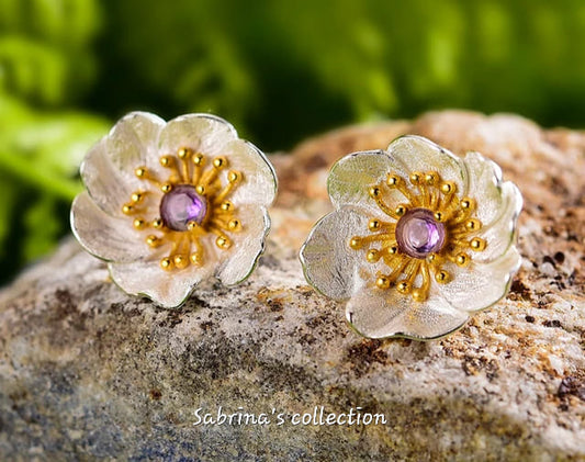 Sabrina`s Collection | 925 Silver Sterling  Stud Flower Earrings