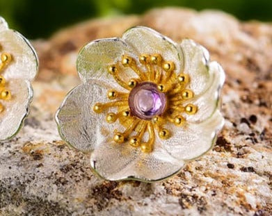 Sabrina`s Collection | 925 Silver Sterling  Stud Flower Earrings