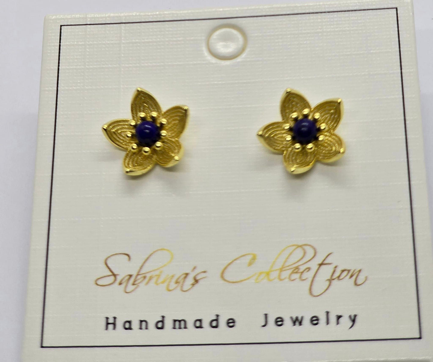 Sabrina`s Collection | 925 Silver Sterling Natural Lapis  Flower Stud  Earrings