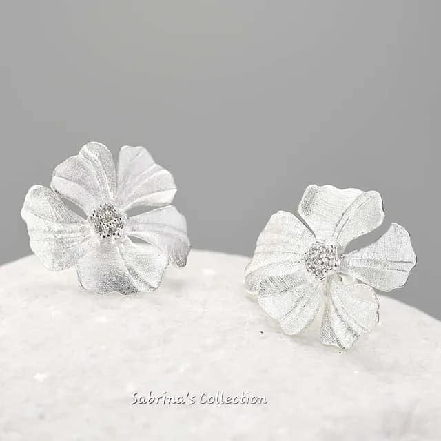 Sabrina`S Collection | 925 sølv Sterling naturlig sirkon Peony Flower Stud øredobber