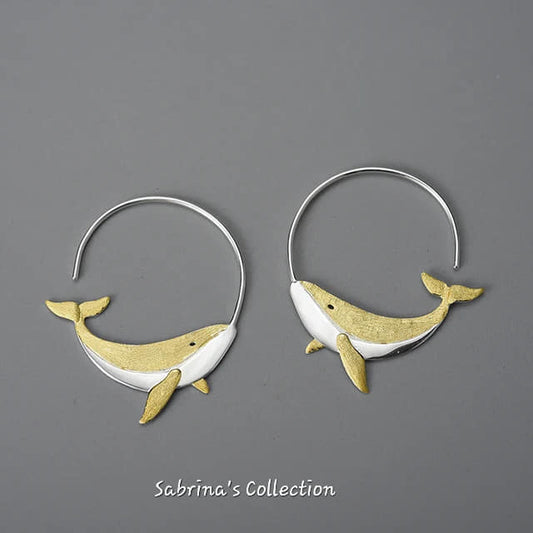 102 Sabrina`S Collection | 925 sølv Sterling Whale Hoop øredobber