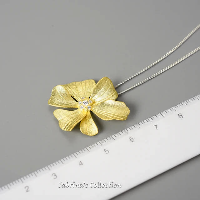 Sabrina`S Collection | 925 Silver Sterling Gold Zircon  Peony Flower Pendant Necklace