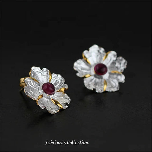 106 Sabrina`S Collection | 925 sølv Sterling Peony Flower Stud øredobber