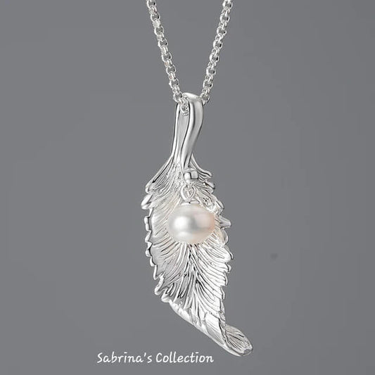 115 Sabrina`S Collection | 925 Silver Sterling Natural Pearl Long Leaf Pendants