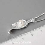 115 Sabrina`S Collection | 925 Silver Sterling Natural Pearl Long Leaf Pendants