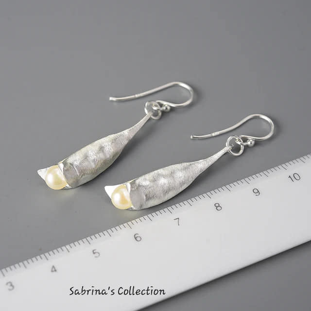 Sabrina`S Collection | 925 Silver Sterling Unusual New Pea Pods Dangle Earrings