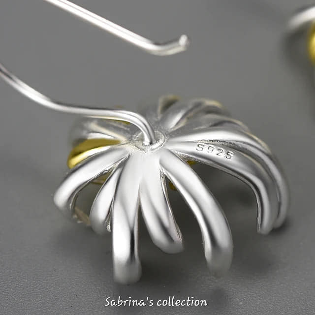 Sabrina`s Collection | 925 Silver Sterling  Flower Dangle  Earrings