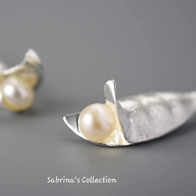 Sabrina`S Collection | 925 Silver Sterling Unusual New Pea Pods Dangle Earrings