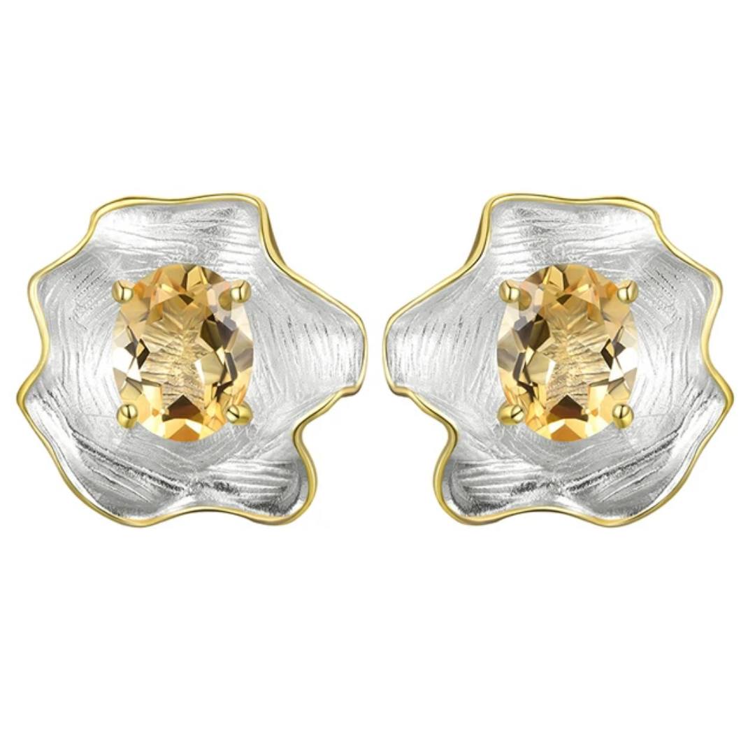 Sabrina`s  Collection |  Natural Gemstones Colored Topaz Leaf Roll Shape Earrings