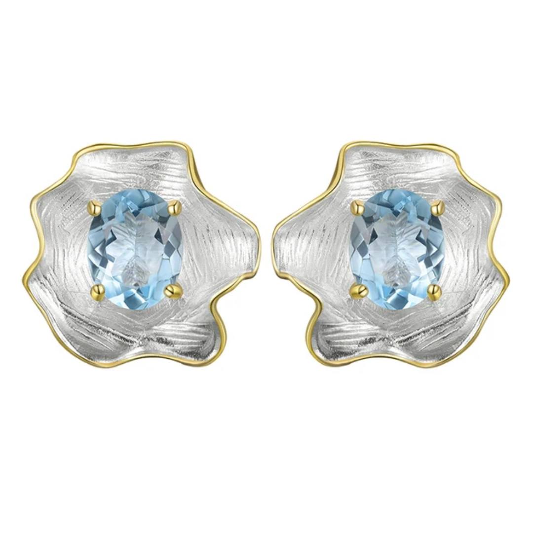 Sabrina`s  Collection |  Natural Gemstones Colored Topaz Leaf Roll Shape Earrings