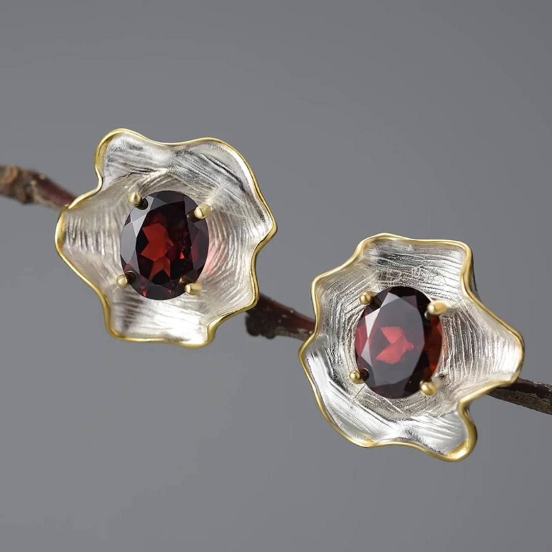 Sabrina`s  Collection |  Natural Gemstones Colored Topaz Leaf Roll Shape Earrings