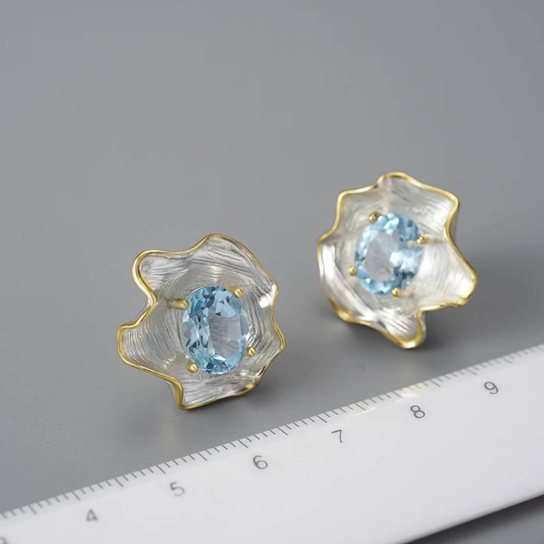 Sabrina`s  Collection |  Natural Gemstones Colored Topaz Leaf Roll Shape Earrings