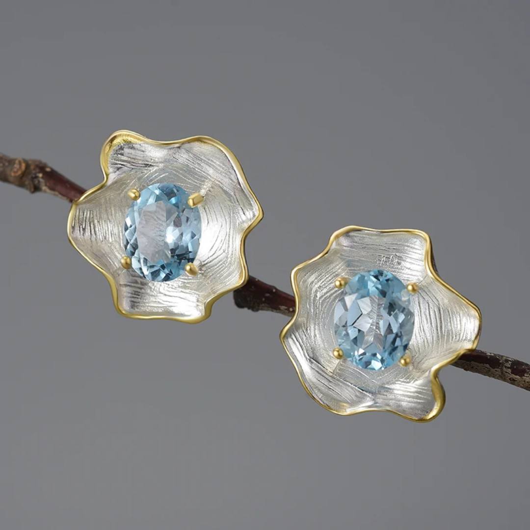 Sabrina`s  Collection |  Natural Gemstones Colored Topaz Leaf Roll Shape Earrings